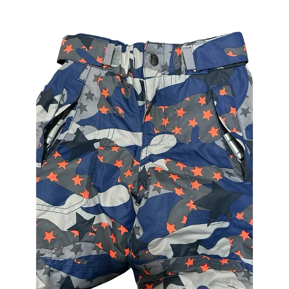 Boden Kids Snow Pants Star Camo Blue Gray Orange Size 3–4Y Waterproof NWT